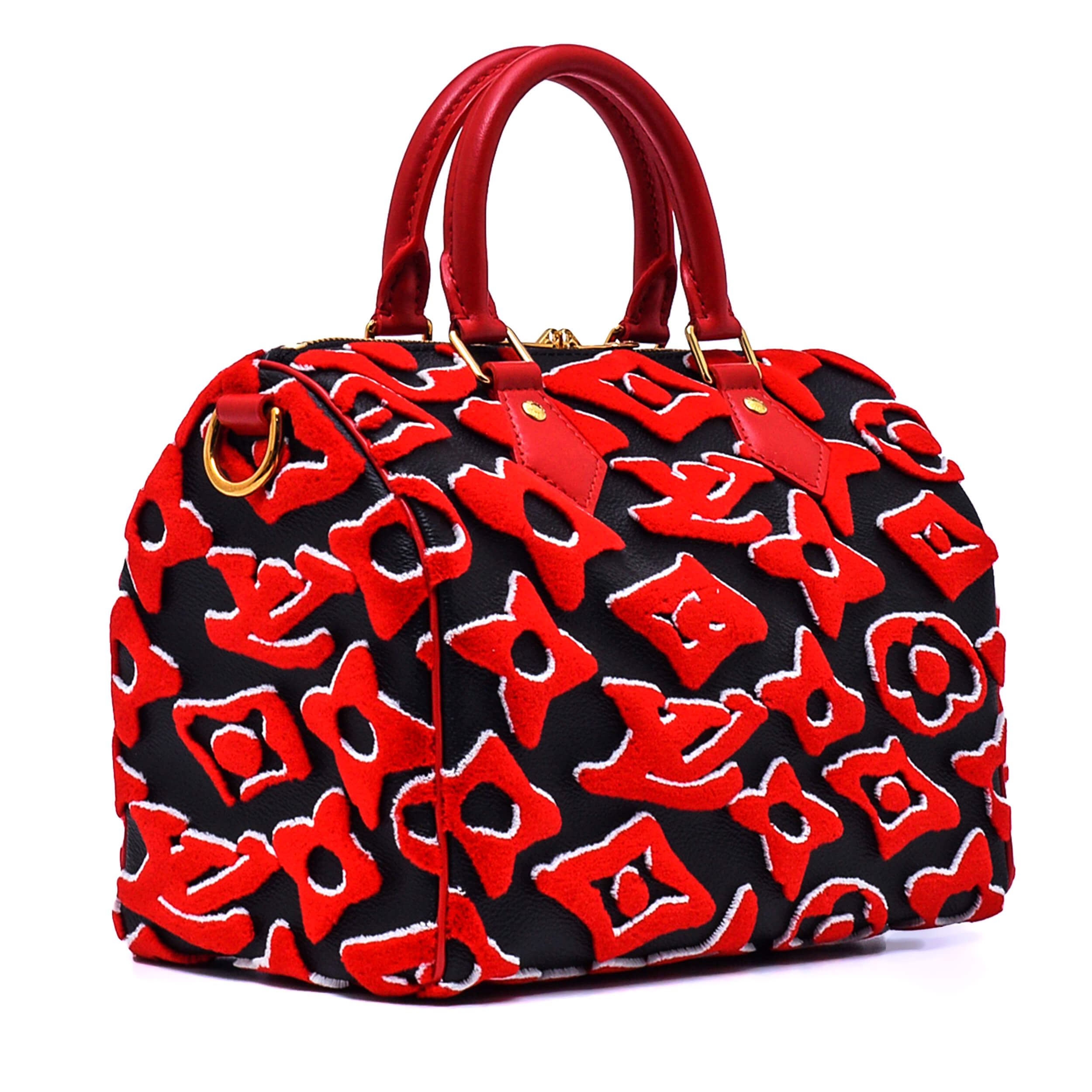 Louis Vuitton x Urs Fischer - Black & Red Monogram Speedy Bandouliere 25 Bag